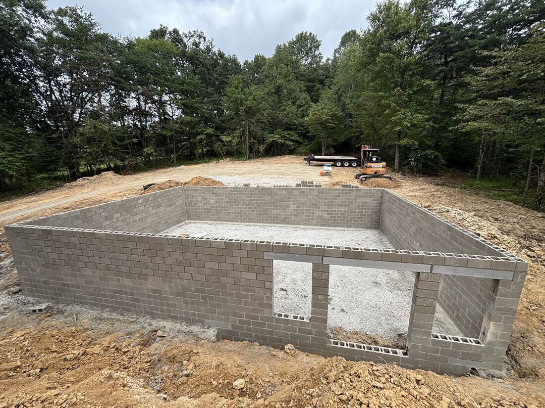 Block foundation walls under construction